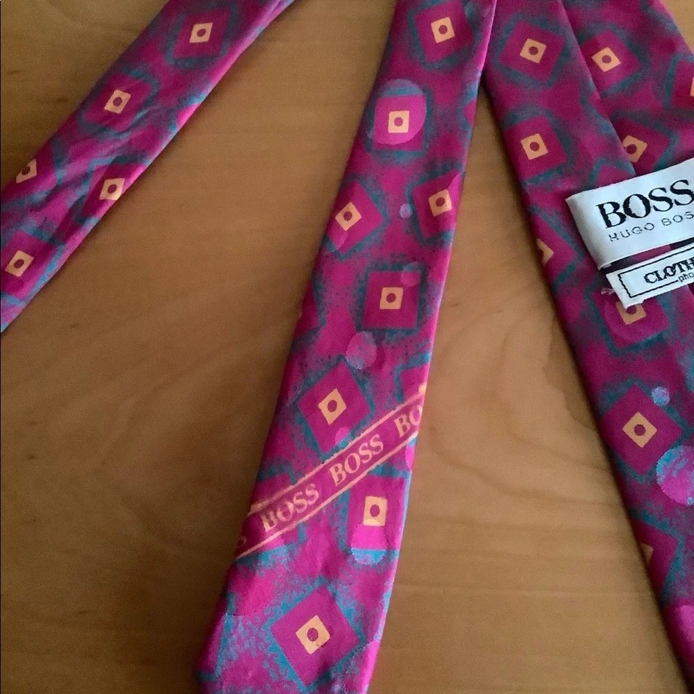 Hugo boss mens tie geometric print multicolored 100% silk neck tie